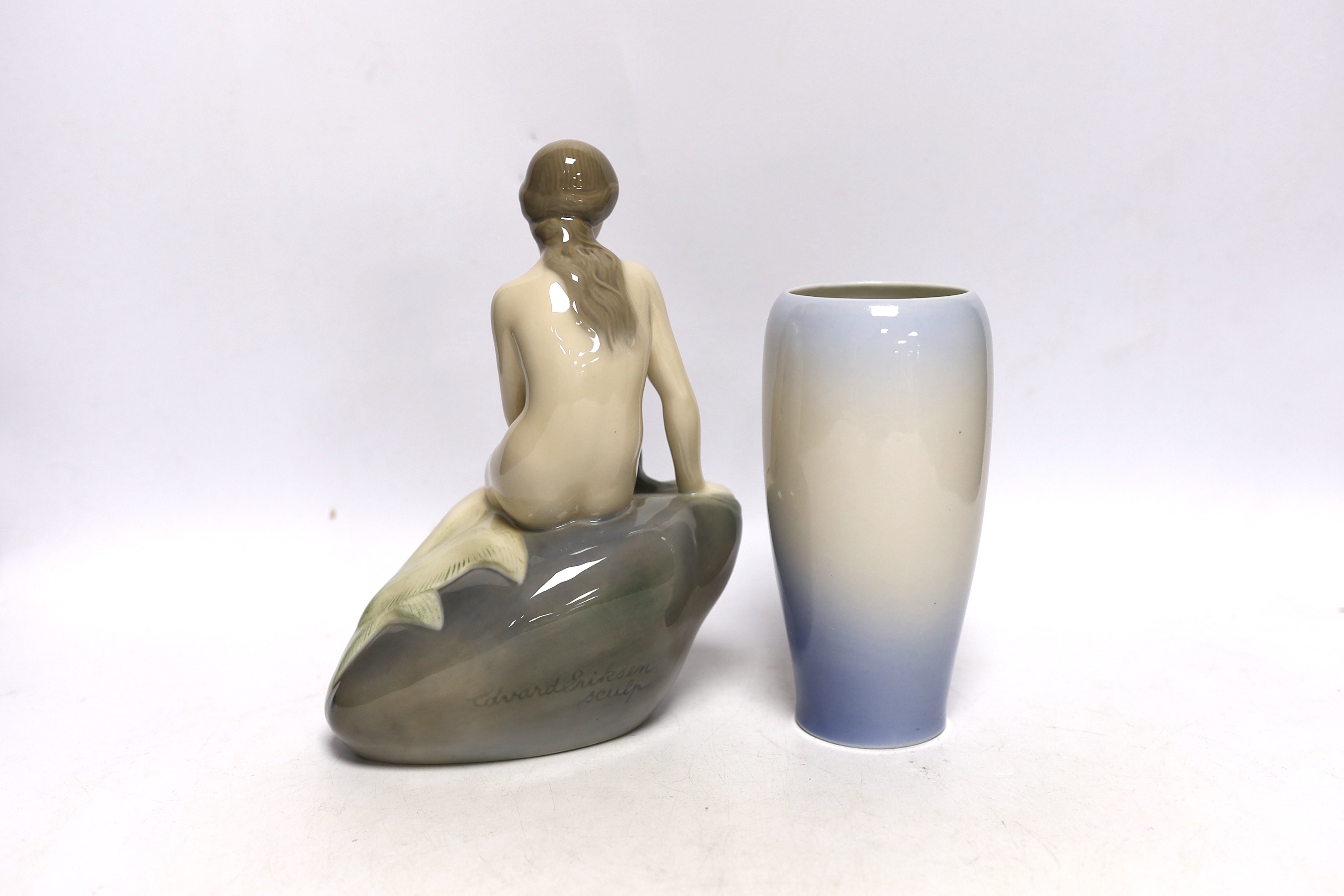 A Royal Copenhagen 'Little Mermaid' figure and a ‘Langelinie’ vase, 23cm high